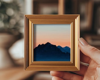 Mini Quiet Mountain Oil Painting, Original Landscape Art, Small Hand Painted Artwork, Rustic Home Wall Decor, Gift for Friends