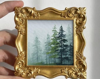 Misty Pine Forest Oil Painting, Original Landscape Artwork, Hand Painted Canvas Wall Decor, Moody Nature Art Gift for Dad