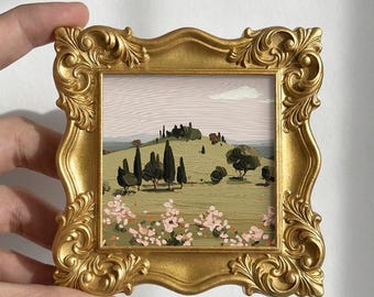 Original Landscape Oil Painting, Mini Framed Wall Art, Hand Painted Countryside Canvas, Botanical Decor, Gift for Gardener