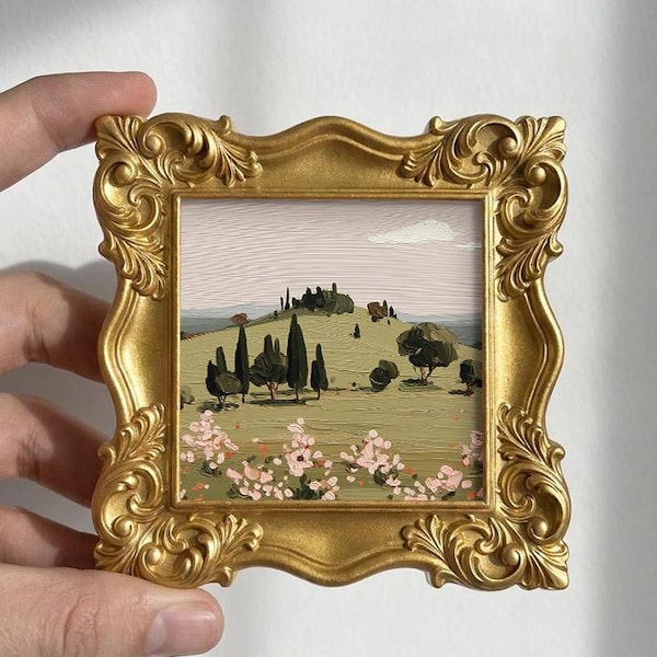 Original Landscape Oil Painting, Mini Framed Wall Art, Hand Painted Countryside Canvas, Botanical Decor, Gift for Gardener