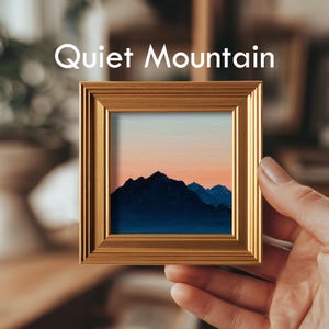 Fluffy Cloud Mini Oil Painting, Original Abstract Art, Hand Painted Blue Sky Artwork, Gift for Homebody, Bedroom Wall Decor, 4x4 Gold Frame Quiet Mountain