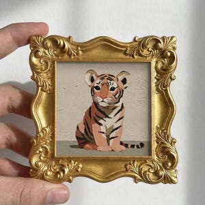 Original Tiger Cub Oil Painting, Mini Framed Wall Art, Hand Painted Canvas, Wildlife Decor, Gift for Animal Lover