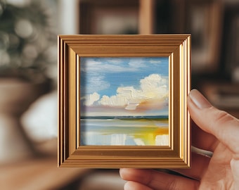 Mini Bright Shore Oil Painting, Original Beach Art, Hand Painted Landscape Artwork,  Modem Home Wall Decor, Gift for Friends
