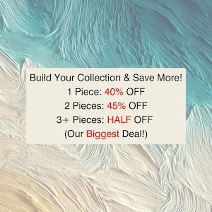 May include: An image with a textured blue and white background. Text on a cream-colored rectangle reads "Build Your Collection & Save More!" with discount percentages for multiple item purchases. The text also states "Our Biggest Deal!"