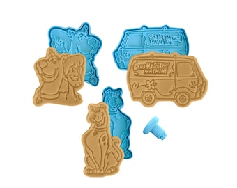 Scooby Inspired Cookie Cutter Set – Scooby, Shaggy & Mystery Machine | Cartoon Birthday Party Cookie Stamp | Halloween Baking Set