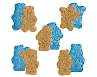 Lot de 5 emporte-pièces et tampons à biscuits ours - Moule à biscuits ours en peluche en relief - Baby shower, anniversaire, outil de pâtisserie pour une fête dans les bois
