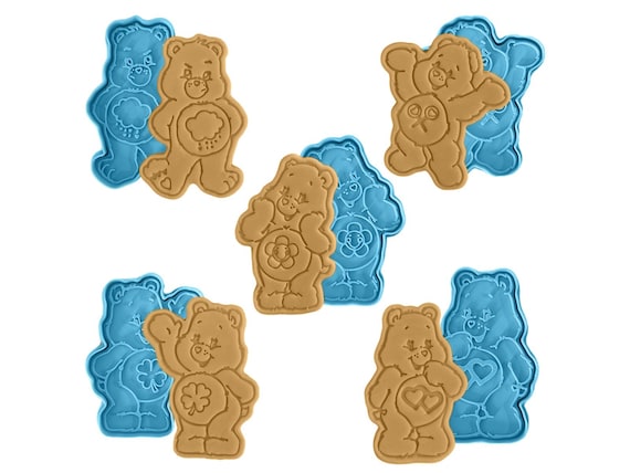 Bear Cookie Stamp and Cutter Set of 5 – Embossed Teddy Bear Cookie Mold – Baby Shower, Birthday, Woodland Party Baking Tool