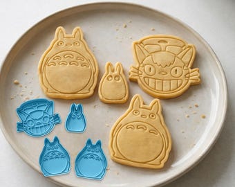 Set of 4 Totoro-Inspired Anime Cookie Stamp & Cutter Set | Anime Kawaii Baking Tools | Cute Character Cookies
