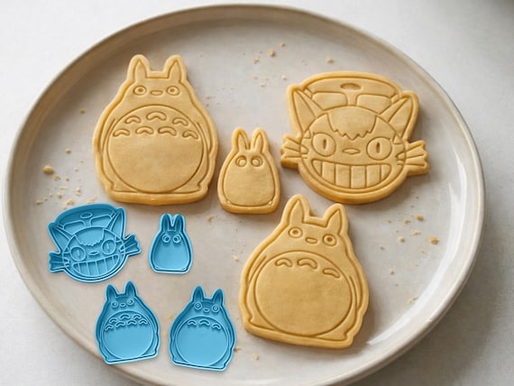 Set of 4 Totoro-Inspired Anime Cookie Stamp & Cutter Set | Anime Kawaii Baking Tools | Cute Character Cookies