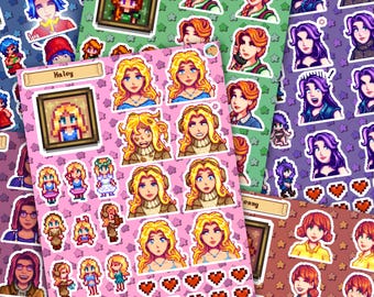 Hojas de pegatinas de las solteras de Stardew Valley (Haley, Abigail, Emily, Leah, Maru, Penny)