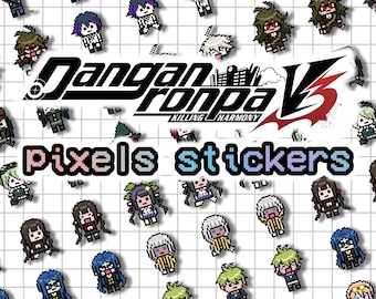 Hoja de pegatinas de píxeles Danganronpa V3 (Kaede, Shuichi, Kaito, Maki, Kokichi, Himiko, Rantaro, Tsumugi, Angie, Tenko, Korekiyo, Kirumi, Ryoma)
