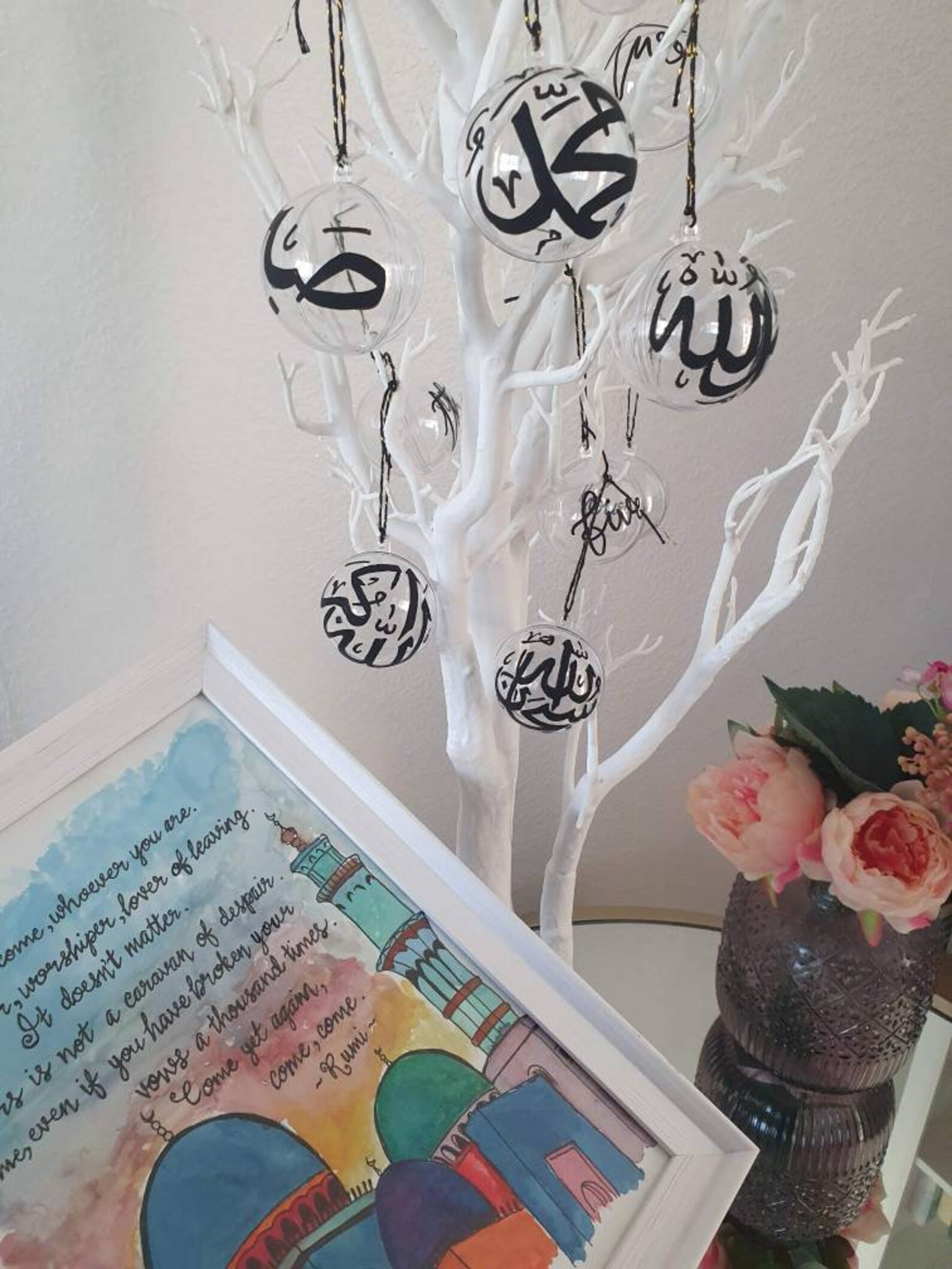 ISLAMIC ART Ramadan Advent Tree With Decorative Hanging Baubles Hadith