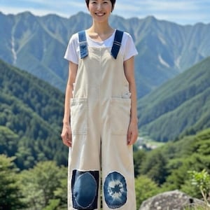 Patchwork & Sashiko       Remade indigo-dyed patchwork overalls