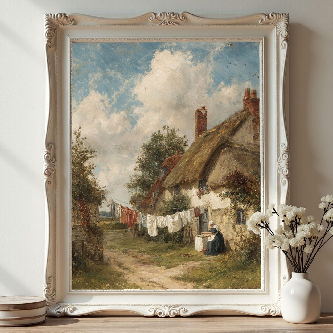 English Cottage Landscape Painting Printable Wall Art- Cottagecore ...