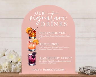 Signature Drinks Acrylic Sign | Custom Wedding Bar Decor | Pink Bar Sign