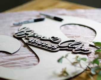 3D Wooden Monogram Letter Wedding Guestbook, Personalized Initial Wood Guest Book Alternative, Custom Couple Names Heart and Date