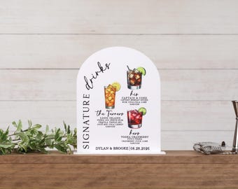 Wedding Signature Drinks Sign – Custom Acrylic Arch Cocktail Menu Display