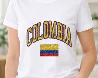 Colombia PNG, Glitter Flag DTF Shirt, Varsity Latina