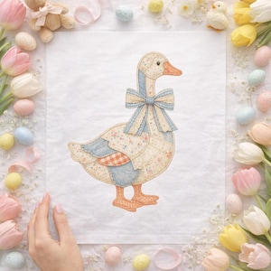 Grandmacore Goose PNG, Patchwork Bow Cottagecore Sublimation Design