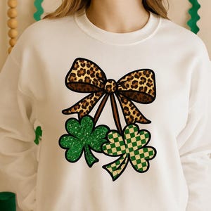 Preppy St. Patricks Day Png, Leopard Coquette Cherry PNG, Retro Patricks Day Shirt png, Preppy Shamrock Design, Trendy Pattys Day Png