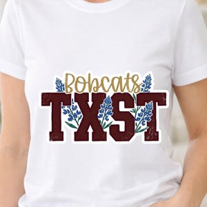 distressed txst bobcats png, vintage maroon and gold university clipart, floral bluebonnet collegiate sublimation design