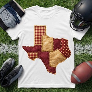 Texas Patchwork Quilt PNG | Maroon Gold State Map Sublimation Digital Download