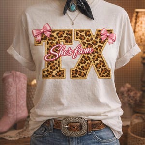 She's From Texas I Can Tell PNG, Leopard Print Coquette Bow Texas Sublimation