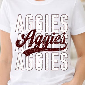 vintage aggies png, distressed maroon script university clipart, stacked collegiate athletic sublimation design
