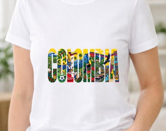Colombia PNG, Cultural Collage DTF Shirt, Colombian Heritage