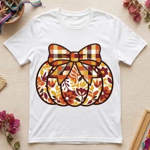 Floral Patchwork Pumpkin Plaid Bow PNG Clipart