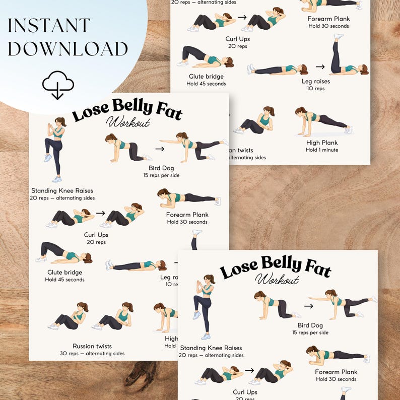 Ab Routine Pdf Lose Belly Fat | Printable Ab Workout | Exercise Chart 8.5 X 11 in PDF ...
