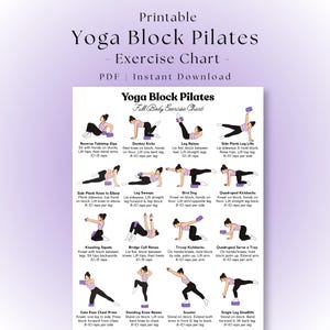 Övningsschema för yogablock och pilates | Pilatesrutin för hela kroppen med yogablock | Träningsaffisch för skumblock | Pilates för hemmabruk, direktnedladdning i PDF-format