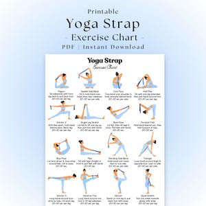 Yoga Strap Exercise Chart Printable | Stretching Routine Poster | Yoga Belt Poses | Full Body Flexibility Home Workout | Yoga Sequence PDF