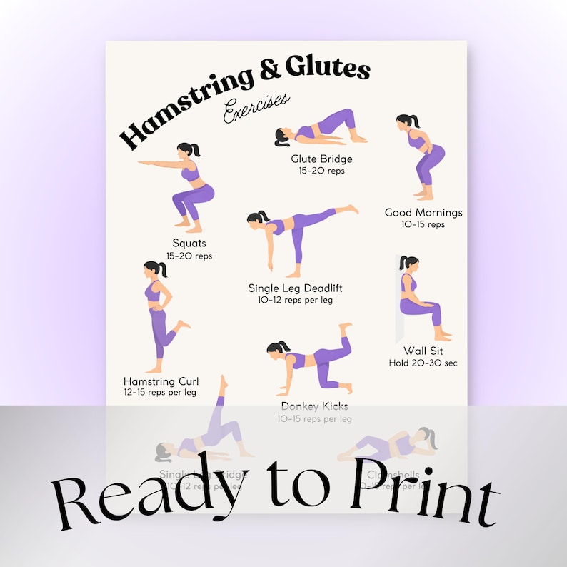Hamstring & Glutes Workout Poster | Lower Body Exercises | Leg Exercise ...