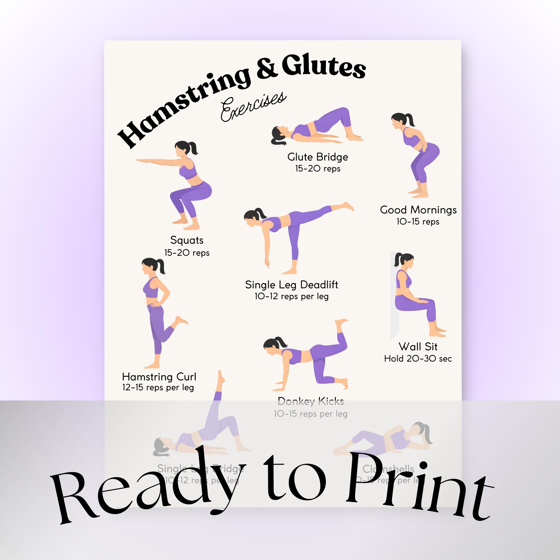 Hamstring & Glutes Workout Poster | Lower Body Exercises | Leg Exercise ...
