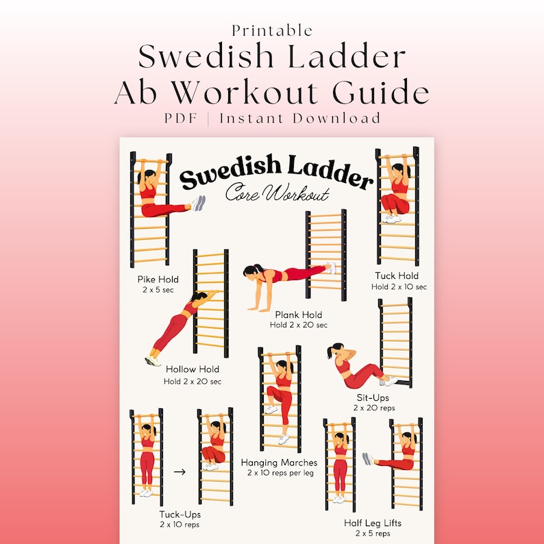 Swedish Ladder | Printable Core Workout | Swedish Ladder Workout | Ab ...