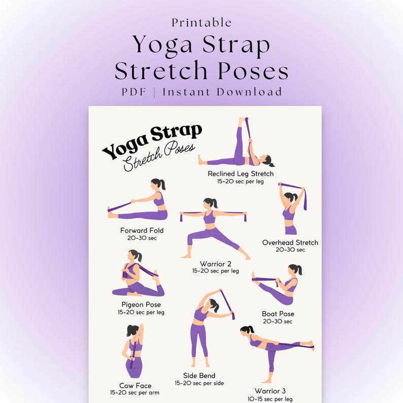 Stretch Poses Names Yoga Strap Stretch Poses Chart Printable | Flexibility Poster | Yoga ...