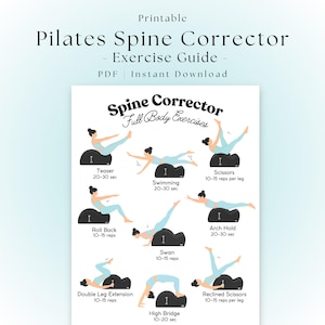 Pilates ryggkorrigeringsövningsaffisch | Steg- och barreldiagram utskrivbart PDF | Ryggkorrigeringsträning för hela kroppen | Hållnings- och ryggövningar