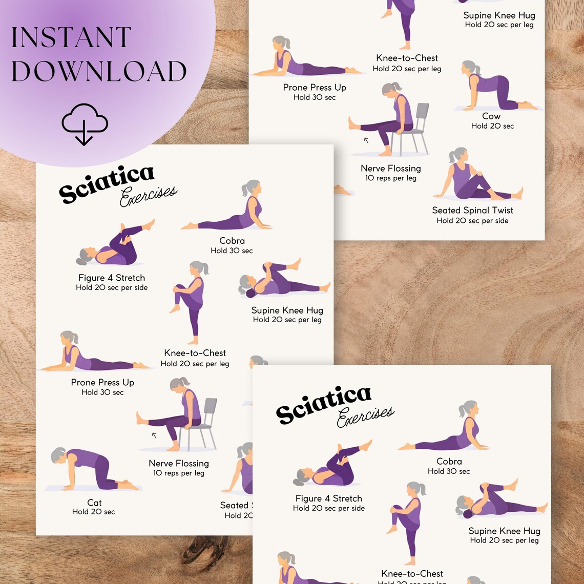 Sciatica Pain Relief Exercises Printable | Lower Back Workout | Back ...