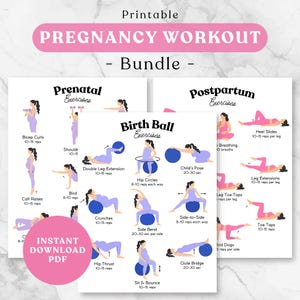 Pregnancy Workout Bundle Printable | Birth Ball, Prenatal & Postpartum Exercises | Safe, Low Impact Workouts Pregnant Women | Fitness PDF