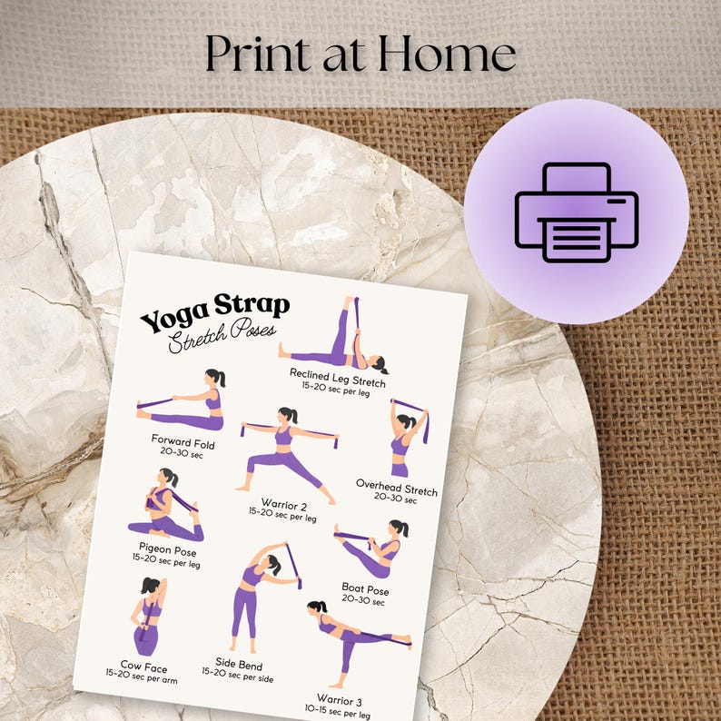 Stretch Poses Names Yoga Strap Stretch Poses Chart Printable | Flexibility Poster | Yoga ...