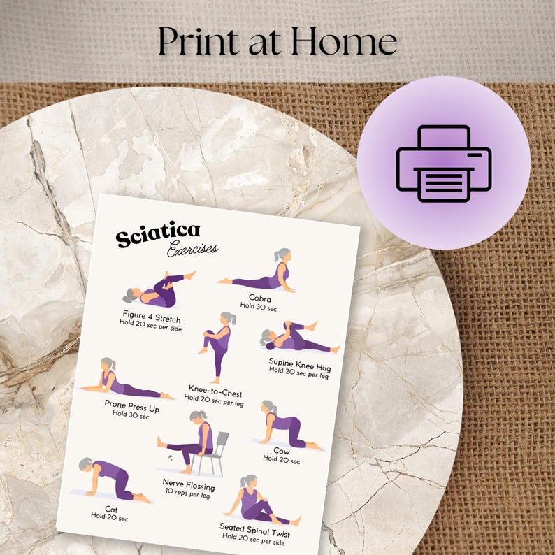 Sciatica Pain Relief Exercises Printable | Lower Back Workout | Back ...