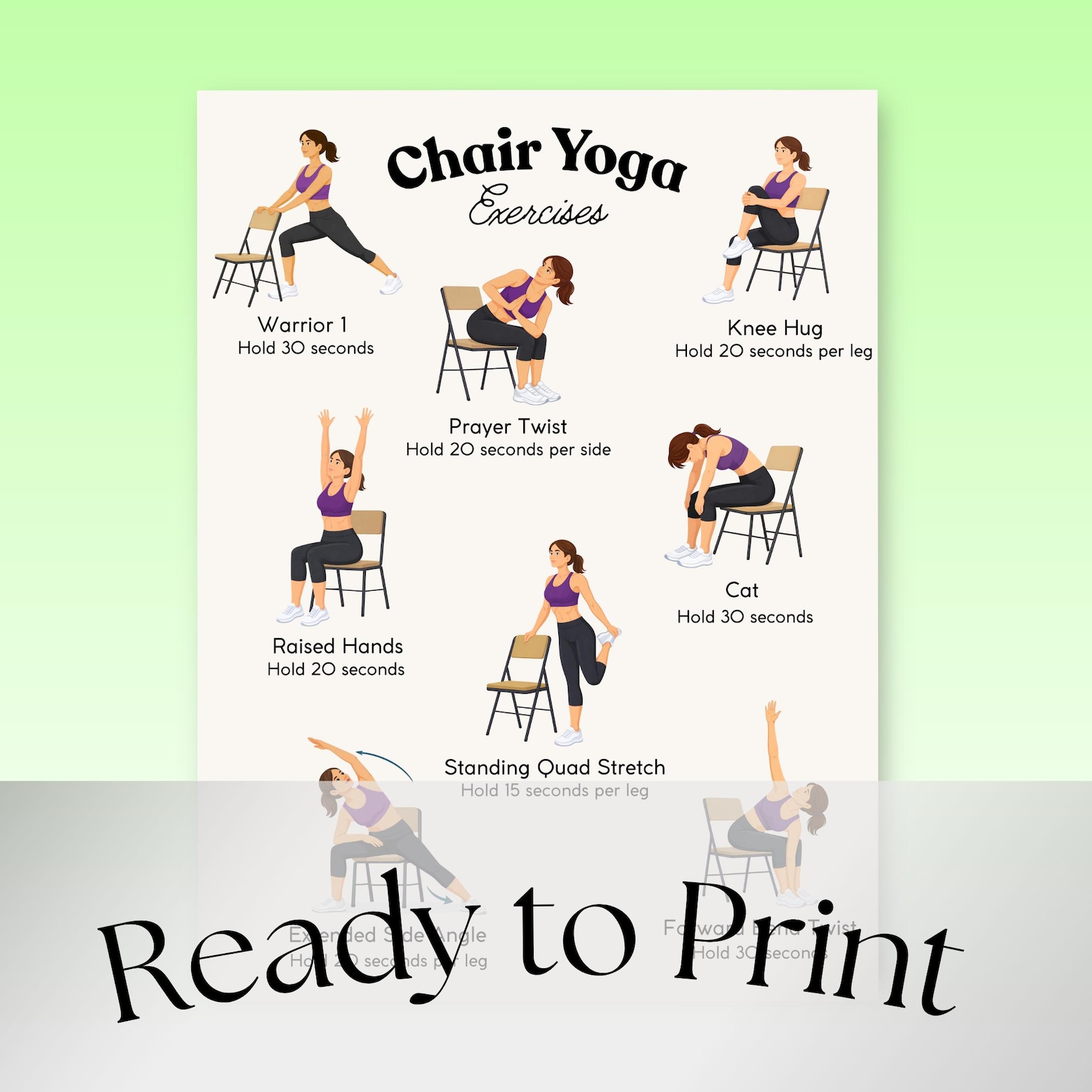 Chair Yoga Printable | Low Impact | Chair Yoga for Seniors | Printable