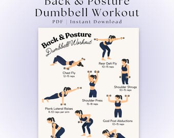Dumbbell Back & Posture Workout Poster | Upper Body Exercises Printable | Back Exercises | Neck Pain Relief | Dumbbell Workout Chart