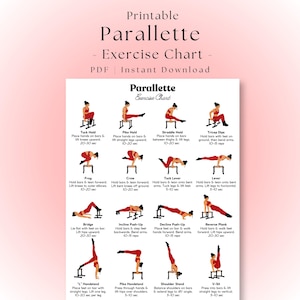 Parallette Exercises Chart Printable PDF | Parallette Workout Guide | Parallel Bars Training | P-Bars Conditioning | Push-Up Bar Workout