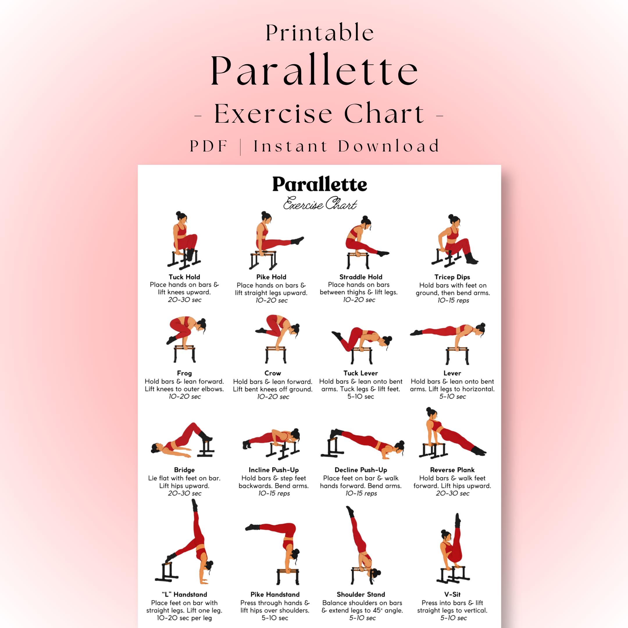 Parallette Exercises Chart Printable PDF Parallette Workout Guide Parallel Bars Training P-Bars Conditioning Push-Up Bar Workout