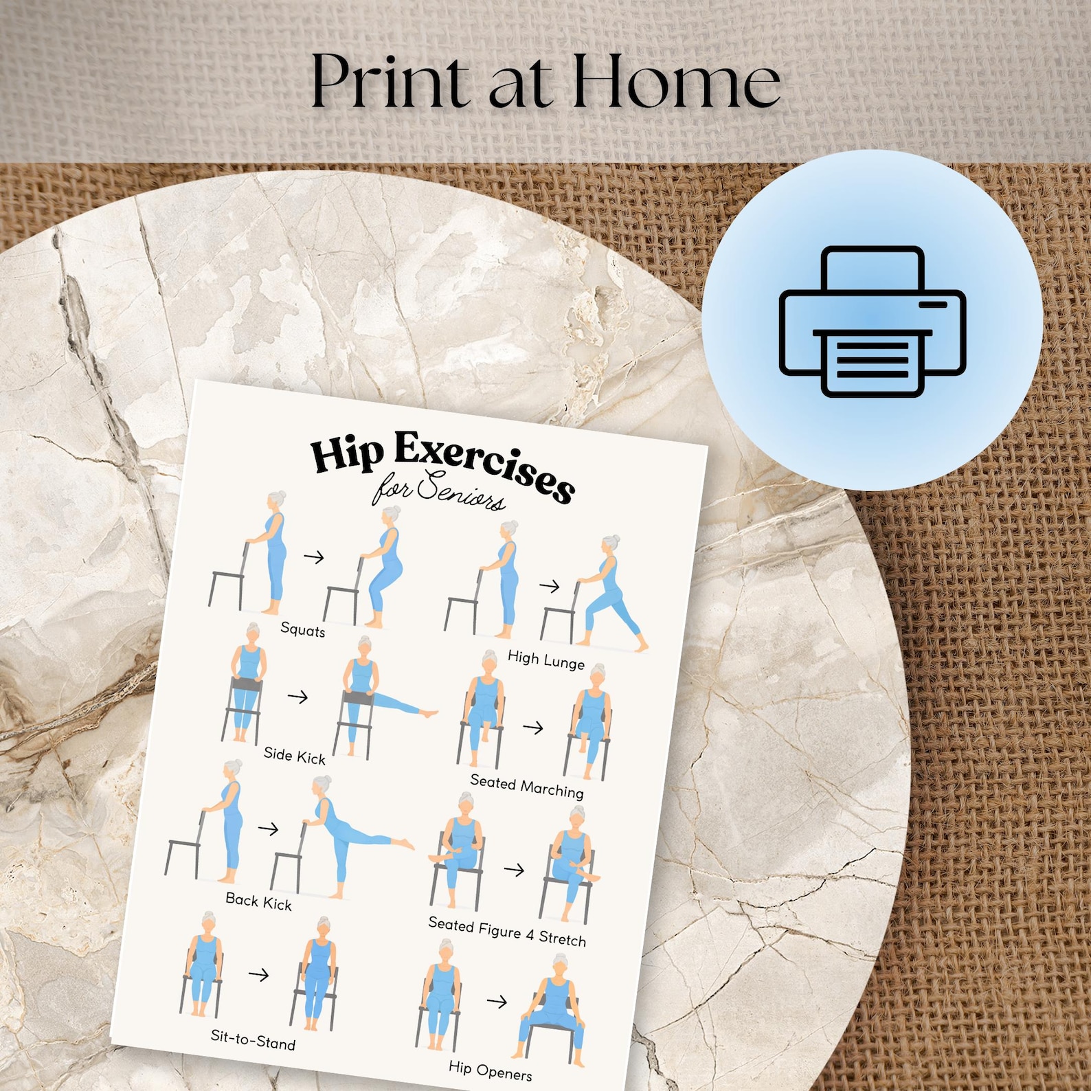 Hips Exercises for Seniors Printable | Hip Strength Routine ...