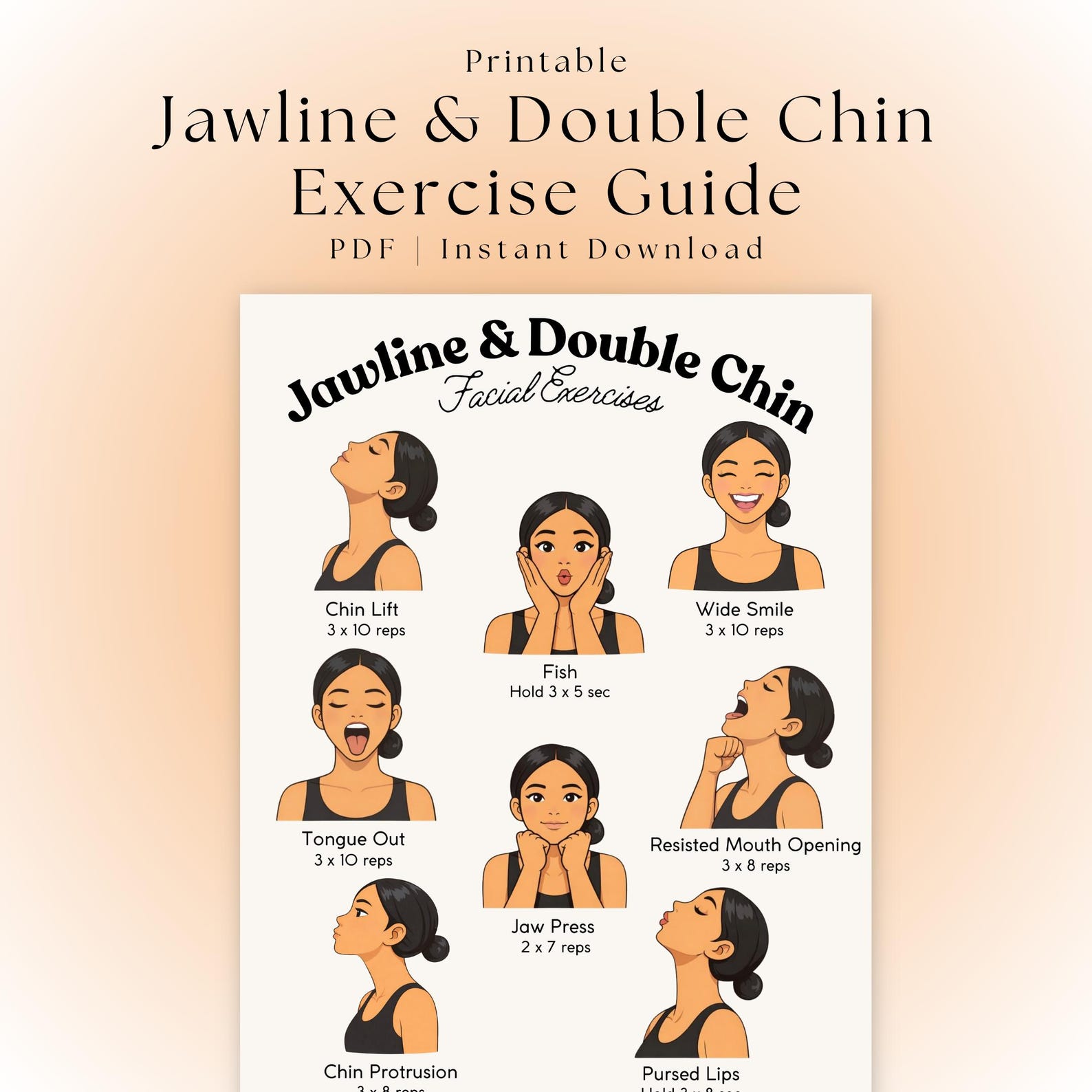 Jawline & Double Chin Exercises | Printable Chin and Neck Workout Chart ...
