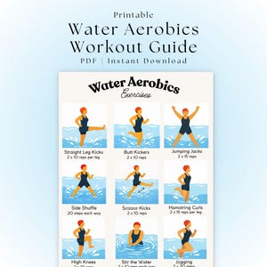 Ideas para clases de aeróbic acuático / PDF de ejercicios acuáticos en grupo / Material imprimible de fitness acuático / Ejercicios en la piscina para adultos / Aeróbic acuático, Fitness acuático