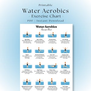 Water Aerobics Exercise Chart Printable | Pool Workout for Water Aerobics Instructors & Older Adults | Aqua Aerobics for Seniors PDF